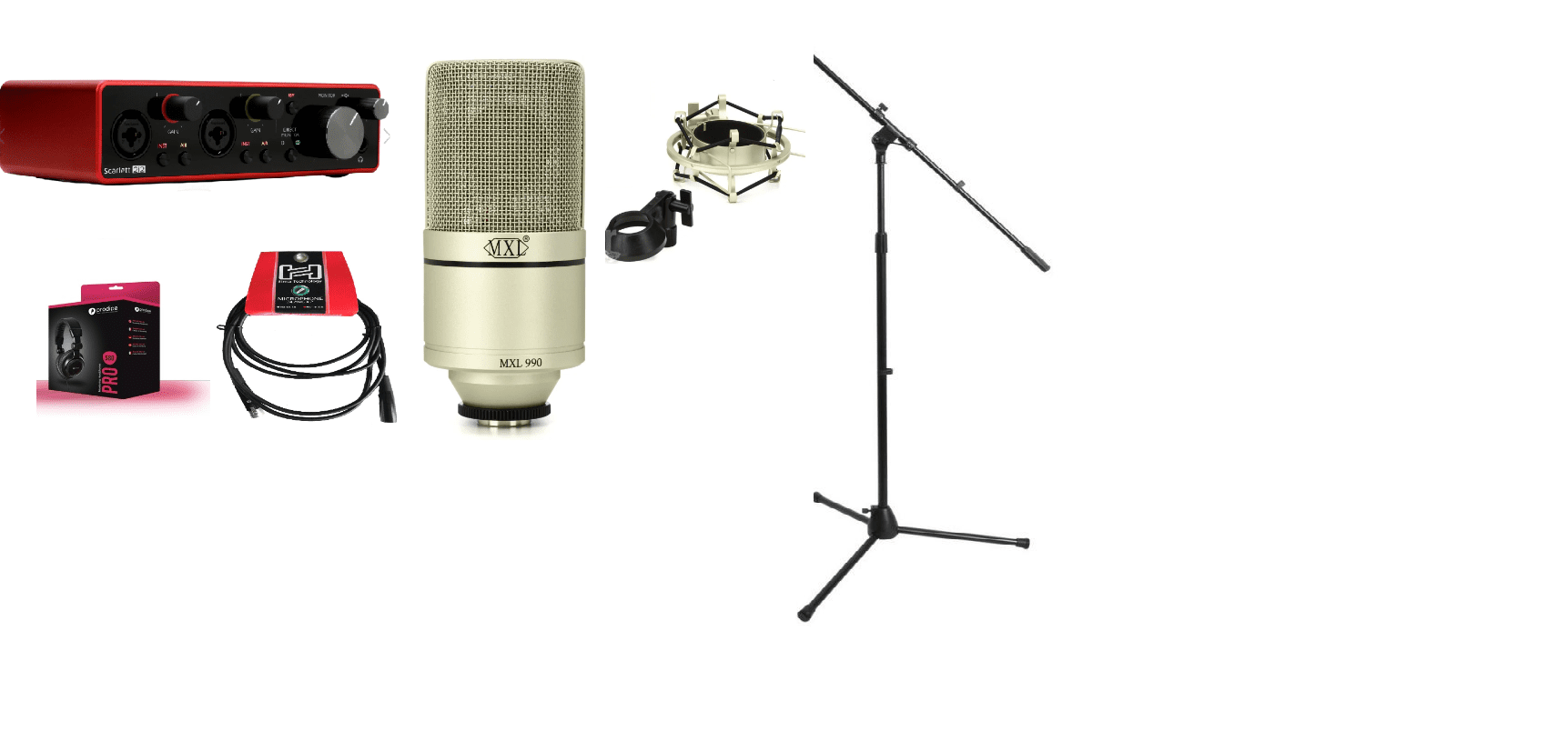 COMBO THU ÂM FOCUSRITE 2I2 GEN 3 + MXL 990 + HOSA 1M5 + HEADPHONE PRODIPE 580+on-stage 7701b TRỊ GIÁ 9.300.000 GIẢM CÒN 7.000.000