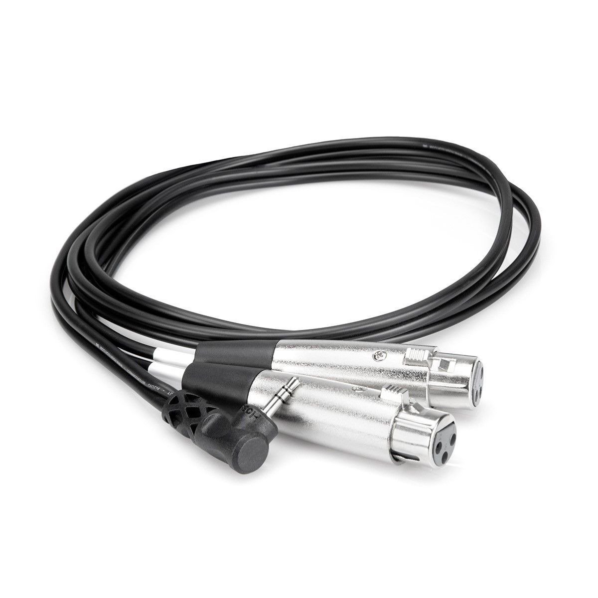 Hosa CYX-405F Microphone Cable - Dual XLR3 Female to Right-angle 3.5mm TRS Male - 5 foot